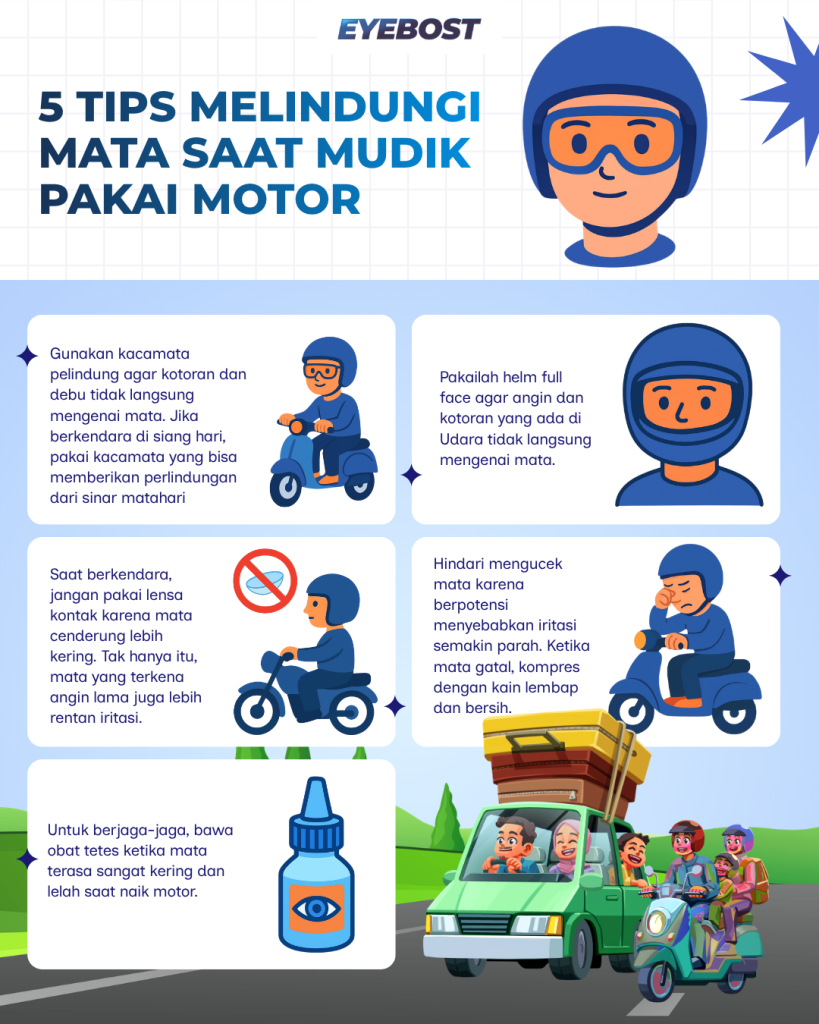 Infografis Tips Melindungi Mata saat Mudik Pakai Motor