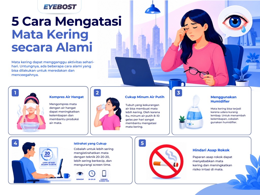 Infografis Cara Mengatasi Mata Kering secara Alami